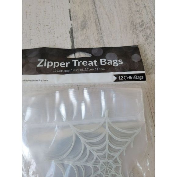 Halloween bat green orange zipper treat bag set spider web - Picture 3 of 4